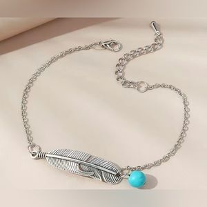 Leaf Shape Ankle Bracelet with Stone Bead